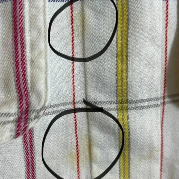 LizWear Sz M Off White Colorful Windowpane Plaid Button Shirt Top 100% Cotton - Picture 6 of 7